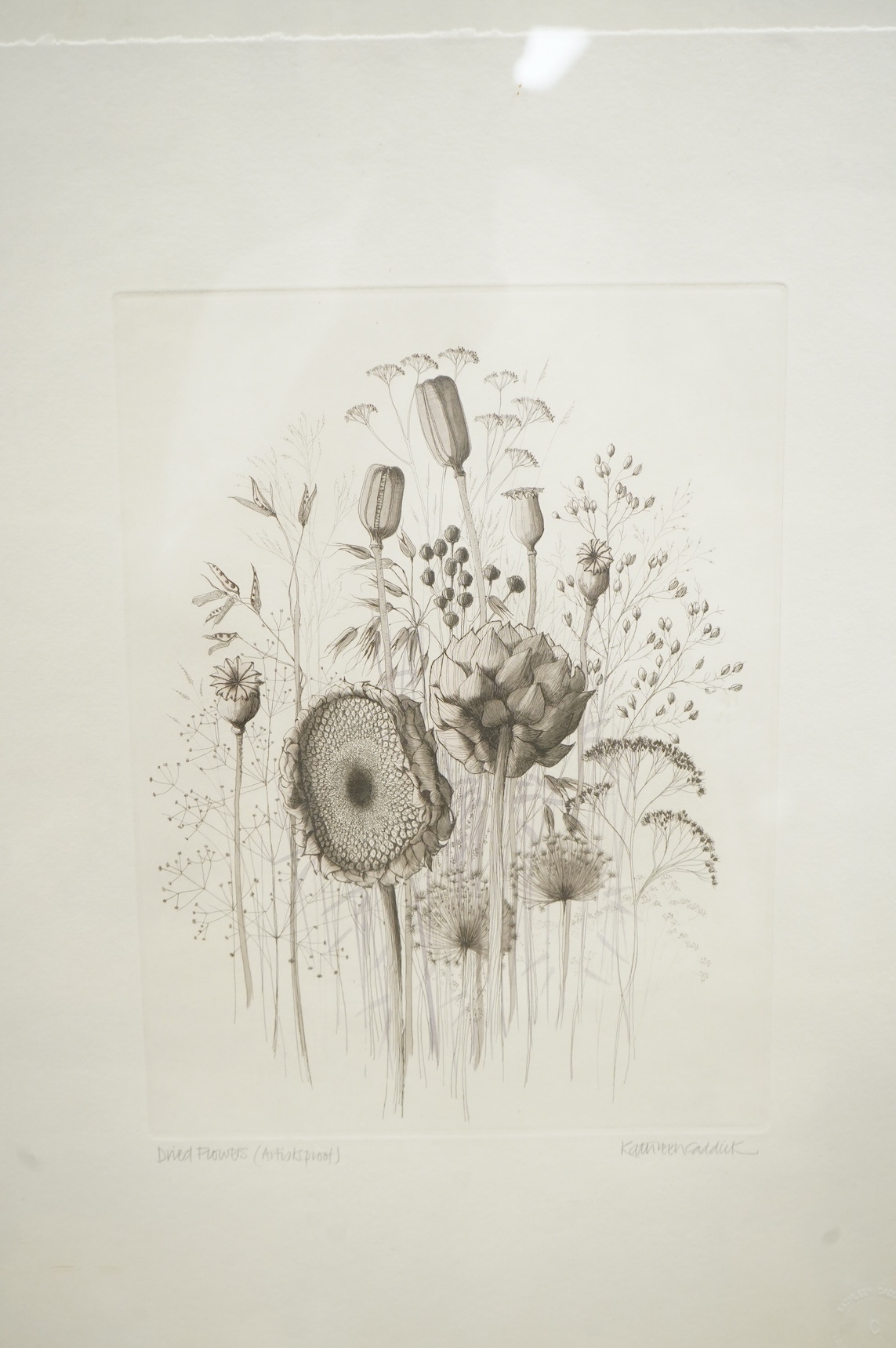 Kathleen Caddick (b.1937), ‘Dried Flowers’, pair of artist proof etchings, each signed in pencil, 49 x 37cm